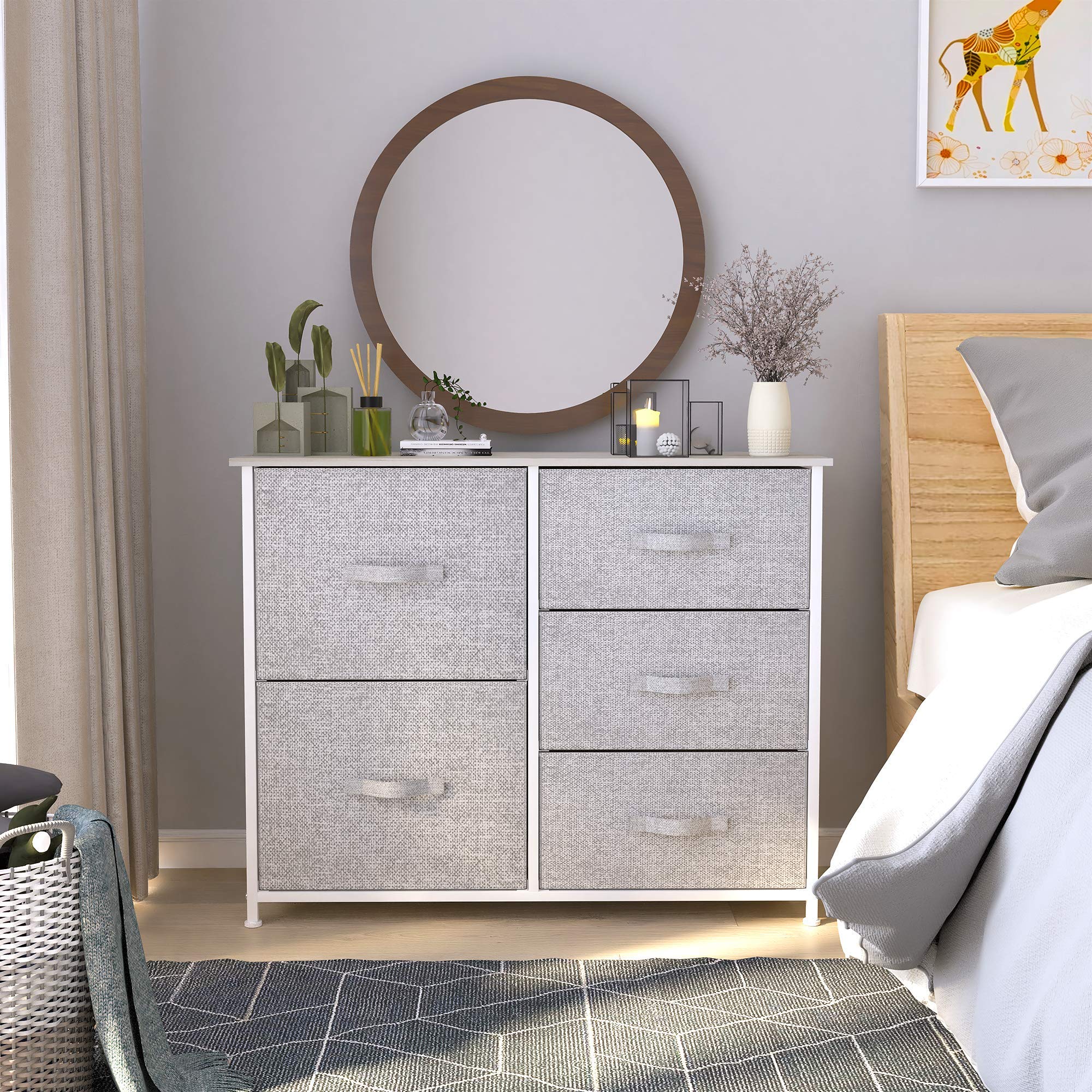 Dresser with 5 Drawers - Fabric Storage Tower, Organizer Unit for Bedroom