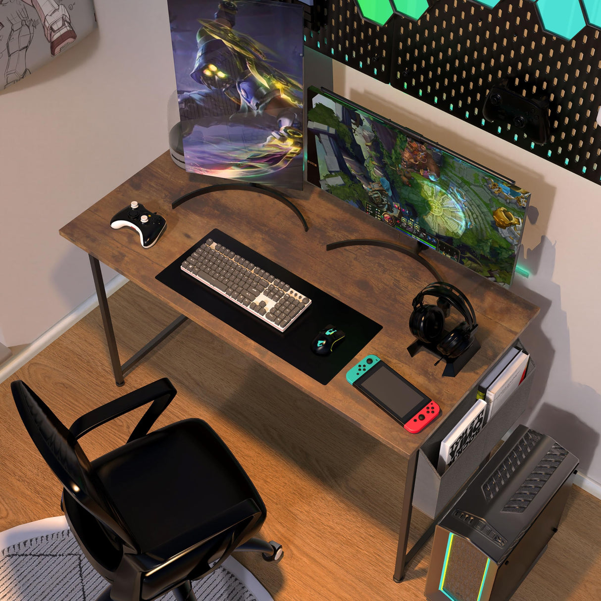 Small Space Writing Desk with Headphone Hooks, Modern Simple Design