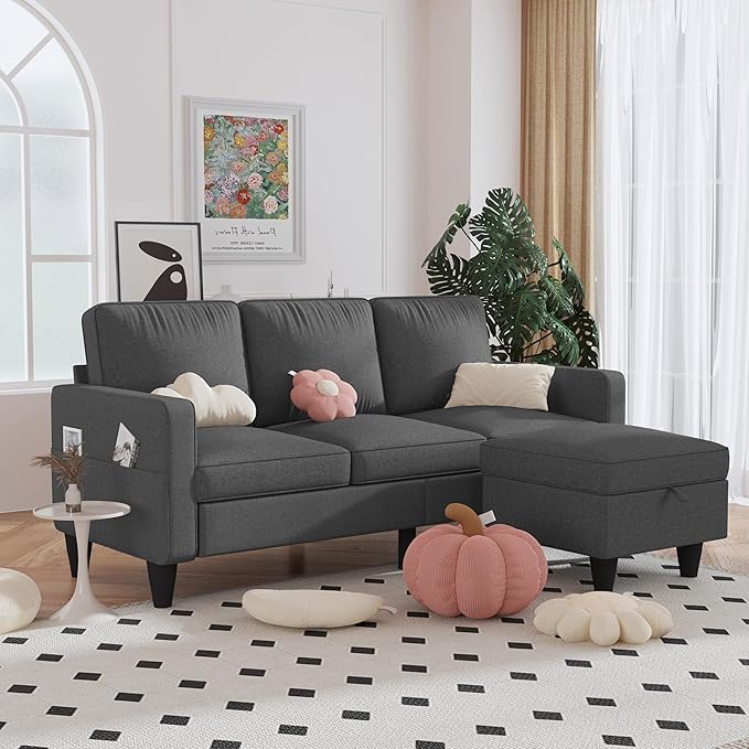 78'' Convertible Sectional Sofa Couch, Green 3 Seat L-Shaped Couch