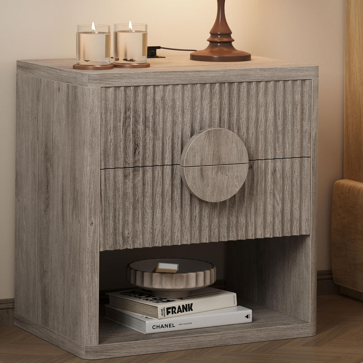 Night Stand with Charging Station, Side Table End Table with Drawers Storage