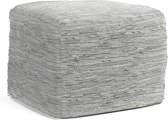 Fredrik Boho Square Pouf in Black Woven Genuine Leather for the Living Room, Bedroom