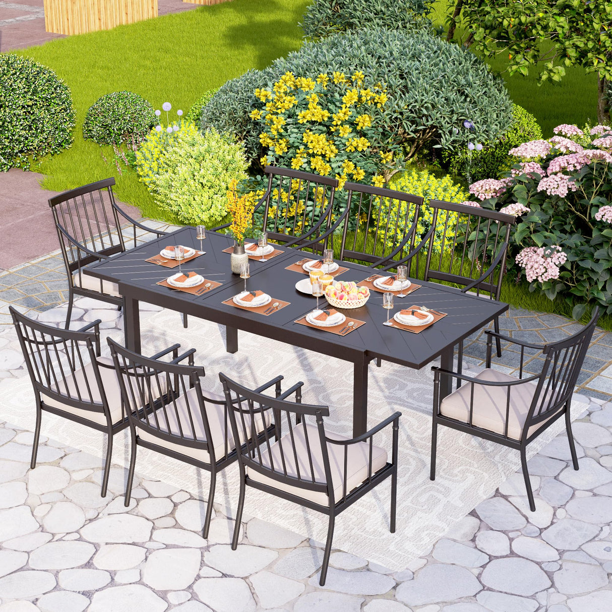 Outdoor Dining Table, Rectangle Extendable Dining Table for 6-8 Person