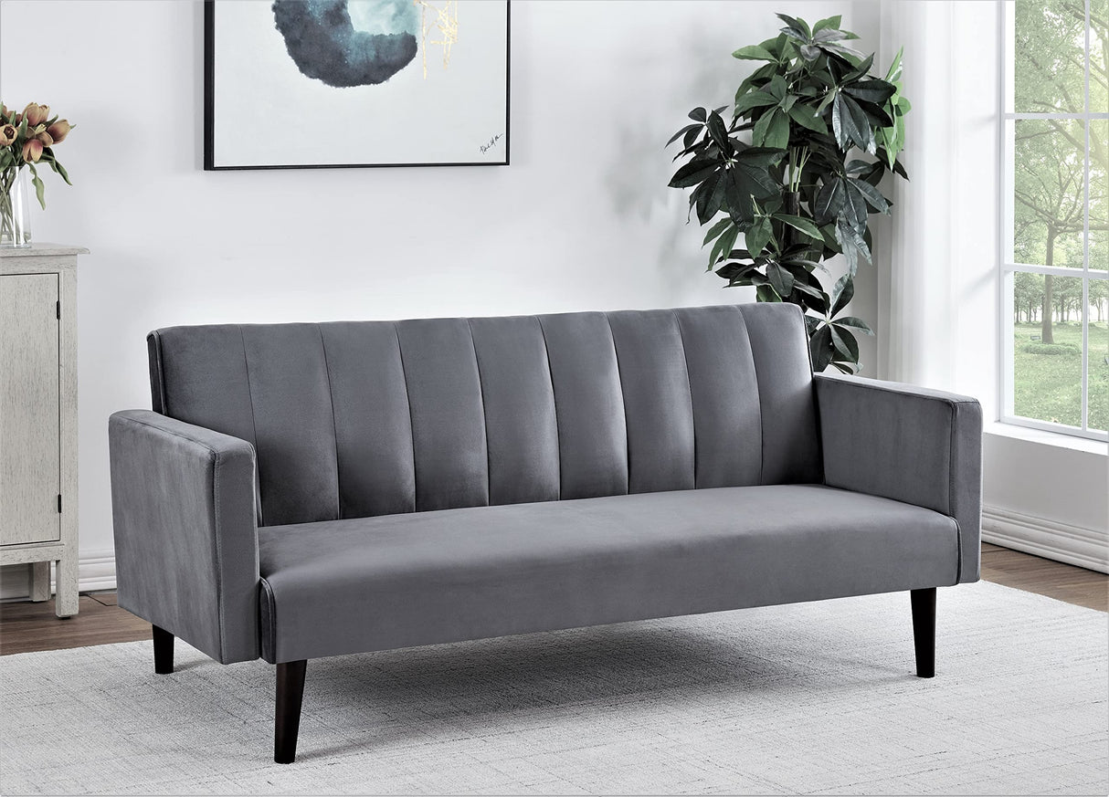 Regal Modern Convertible Full Out Futon Sofa Compact Channel Stitch Velvet Sleeper
