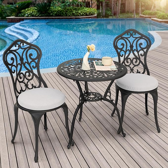 3 Piece Outdoor Bistro Table Set, All Weather Cast Aluminum Patio Bistro Sets Patio Table