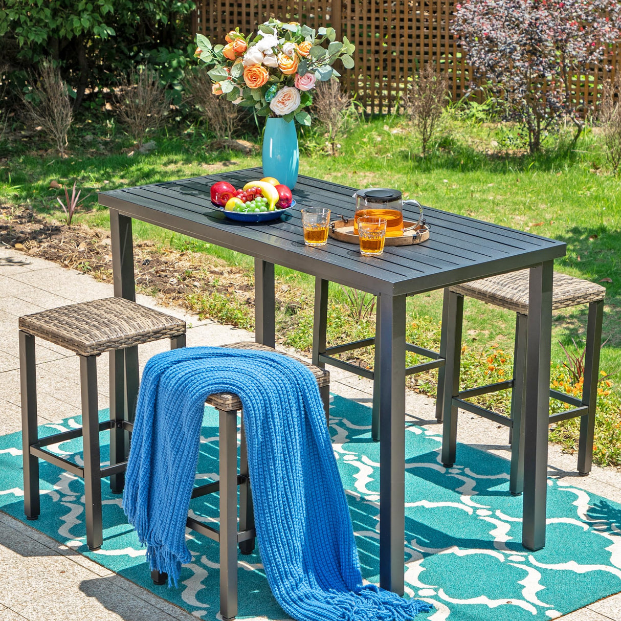 37" Tall Patio Outdoor Bar Table, Metal Counter Height Dining Table