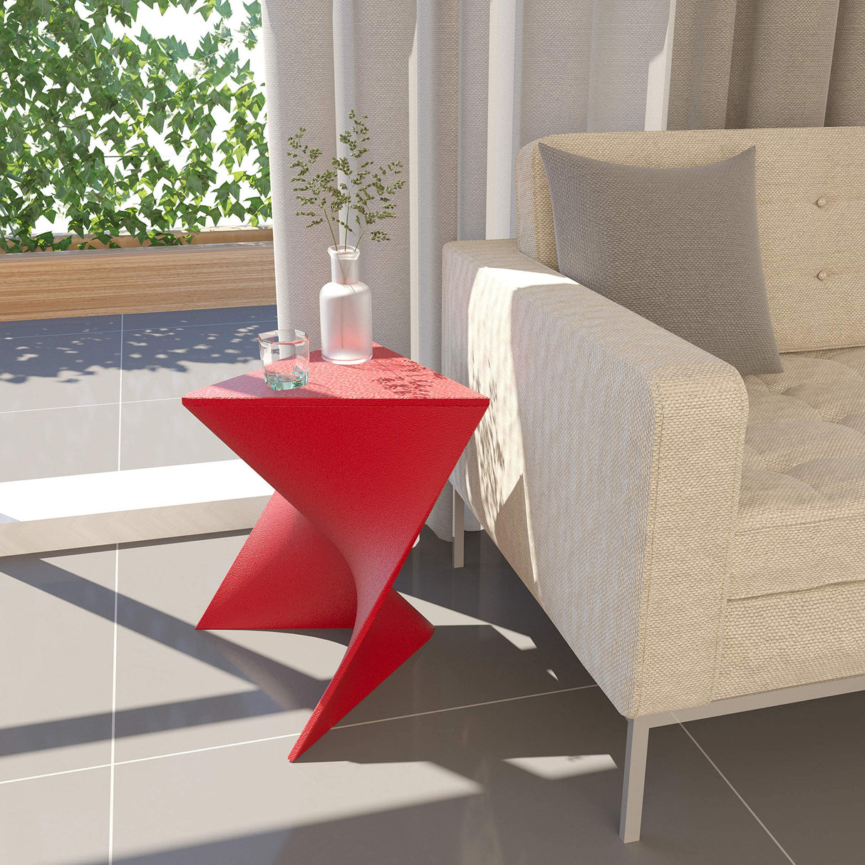 15.75" Red Stackable Side Table - Weather-Resistant Triangular Plastic Accent End Table