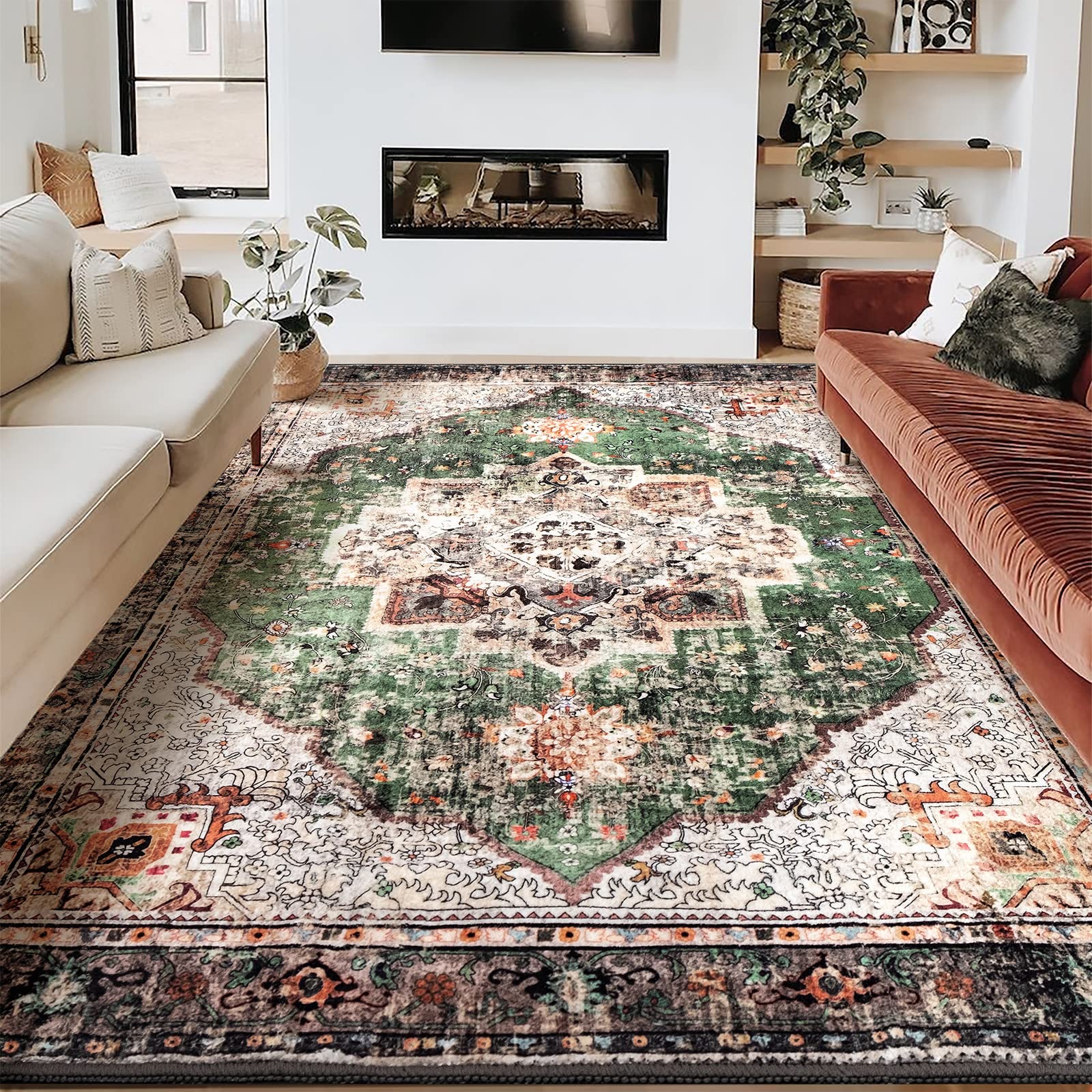 8x10 Area Rugs for Living Room Green Boho Rug Washable Rug Vintage Rug