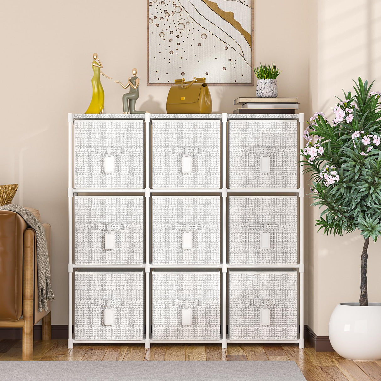 9 Cube Storage Organizer with Printed Drawers, Toy Cubby Storage for Closet