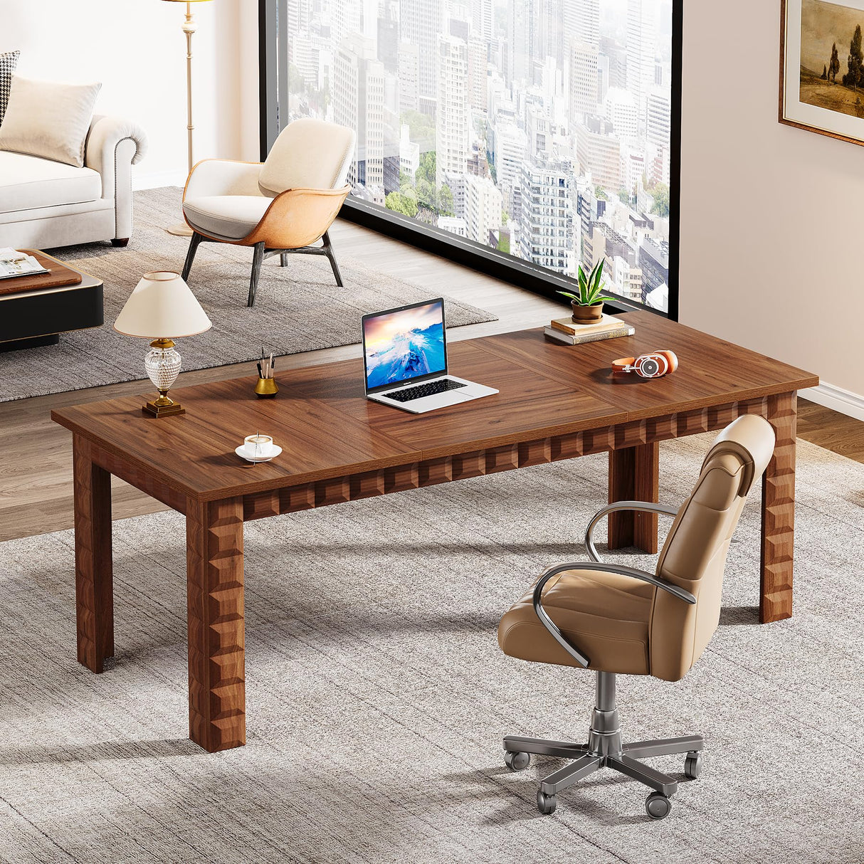 Executive Office Desk, 70.87-Inch Large Wood Computer Desk Study Writing Table