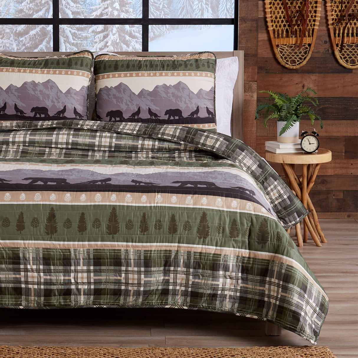 2-Piece Reversible Rustic Lodge Bedspread Quilt with 1 Sham. All-Season Quilt Set.