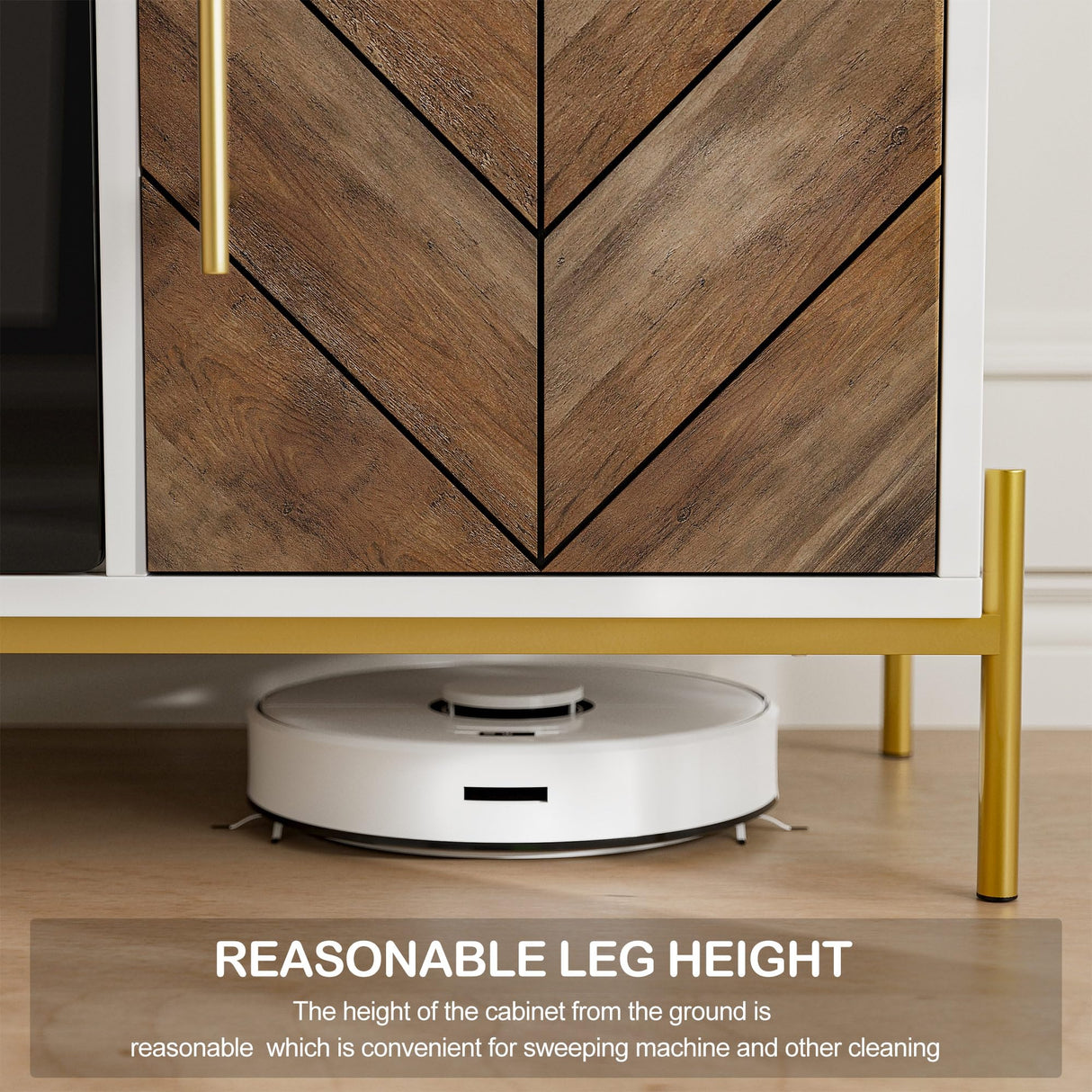 68" Wood TV Stand with 36" Electric Fireplace - White Ebony