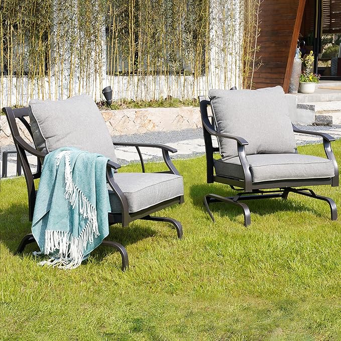 2-Piece Outdoor Chair Set,Patio Chair Set with Peacock Thick Cushions for Backyard