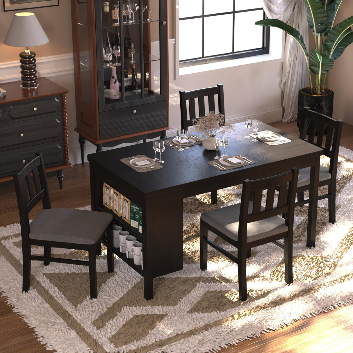 Solid Wood Dining Chairs Set of 4 with Padded Cushions - Modern Upholstered Kitchen Chairs