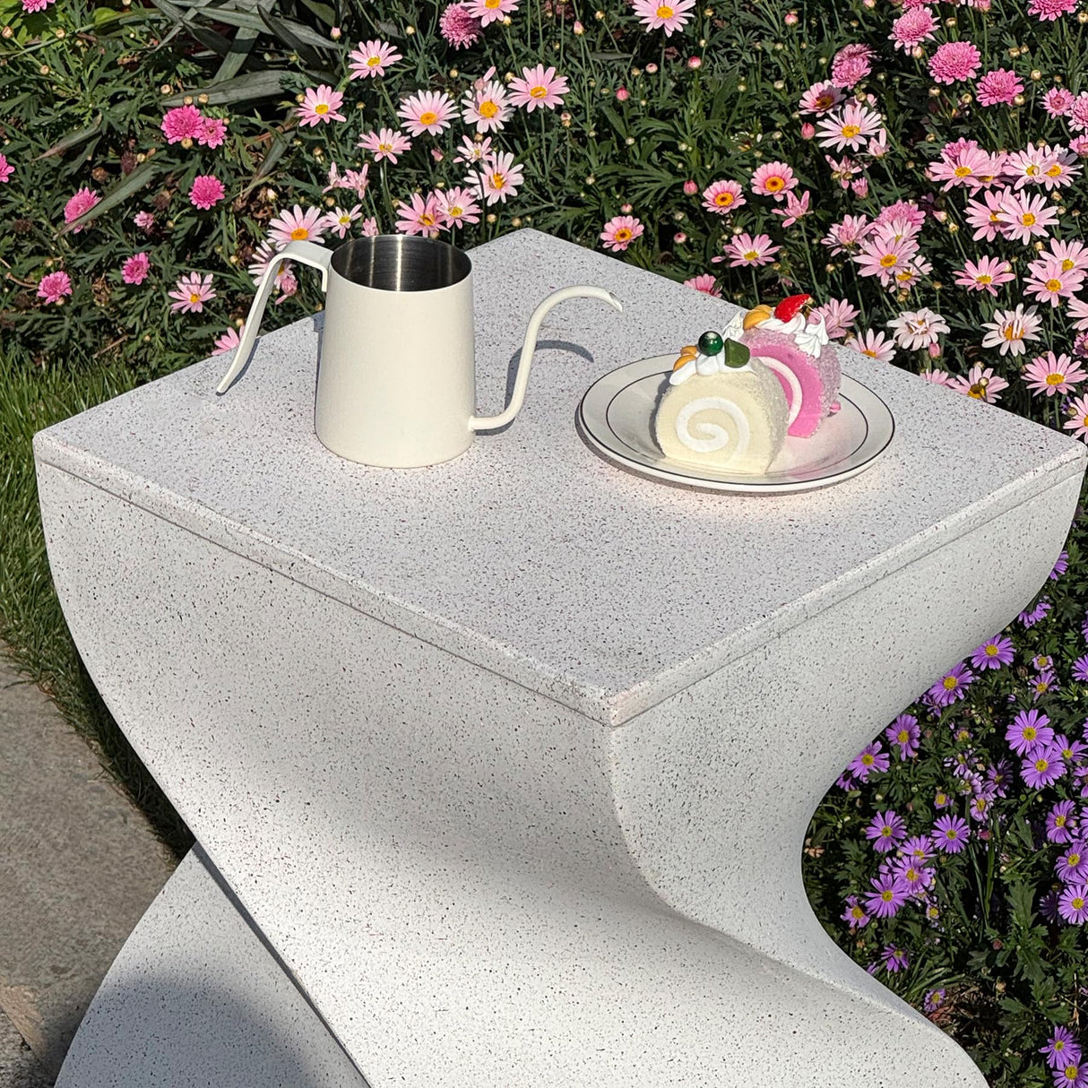 Outdoor Side Table, Concrete End Table, Round Accent Table for Indoor Modern Art Deco, Cement Side Tables for Outside Plant Stand, Artistic Style Tables Garden Stool for Patio (White - Square) - Bircata