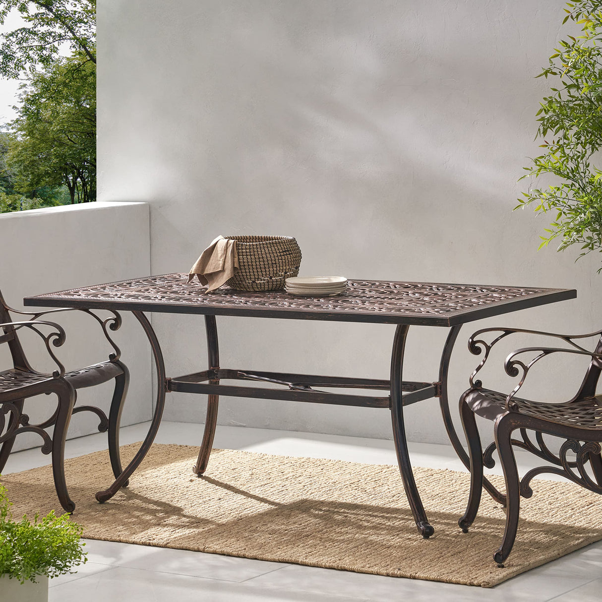 Outdoor Rectangular Cast Aluminum Dining Table, Shiny Copper