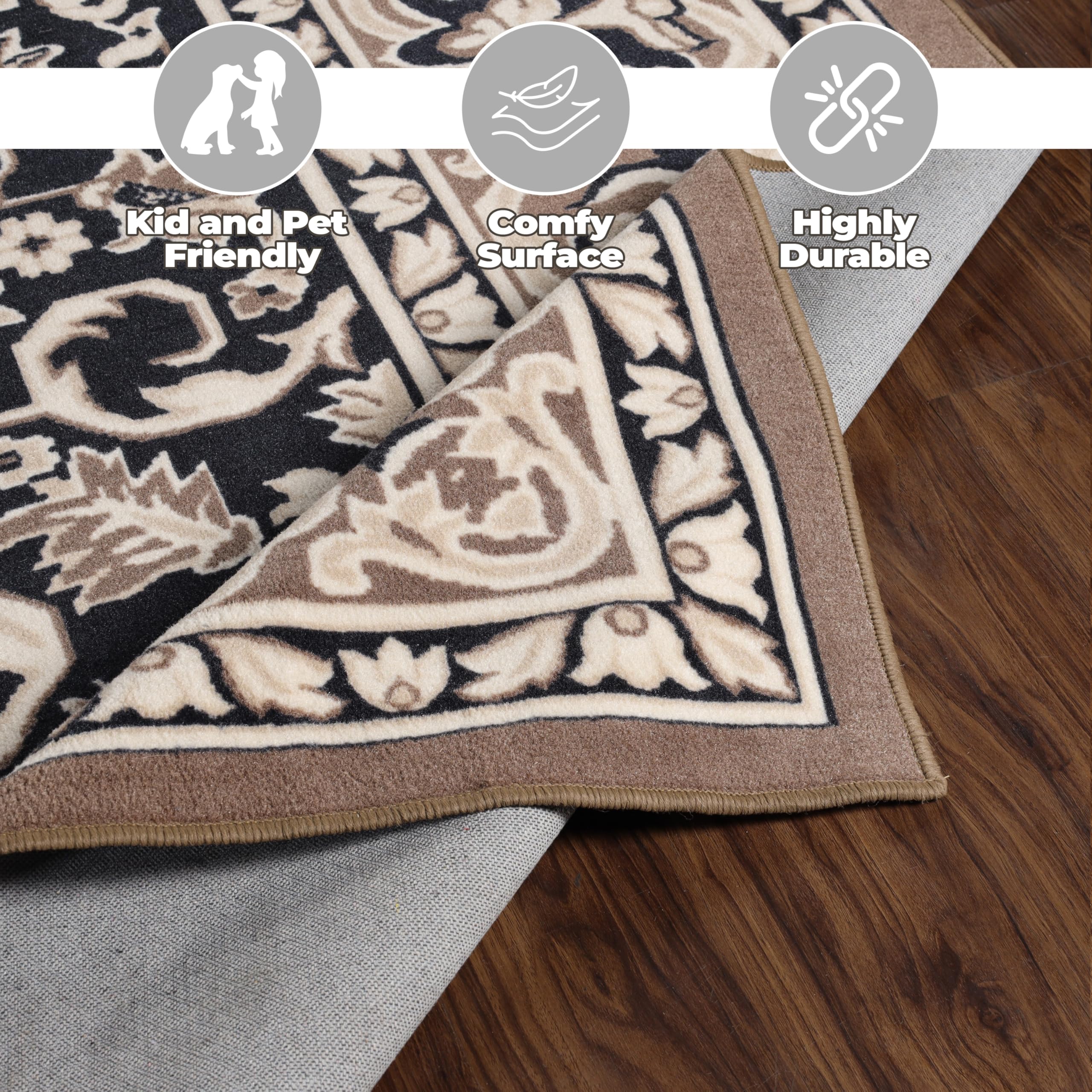 Superior Indoor Area Rug, Plush Carpet Cover, Traditional Oriental Medallion, Perfect for Hallway, Entryway, Living Room, Dining, Bedroom, Office, Kitchen, Glendale Collection, 10' x 14', Brown