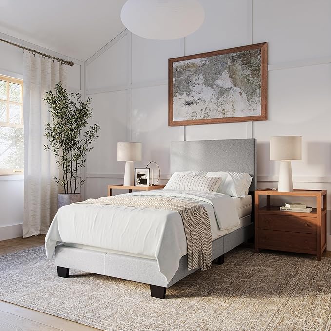 Upholstered King Bed with Wooden Slats