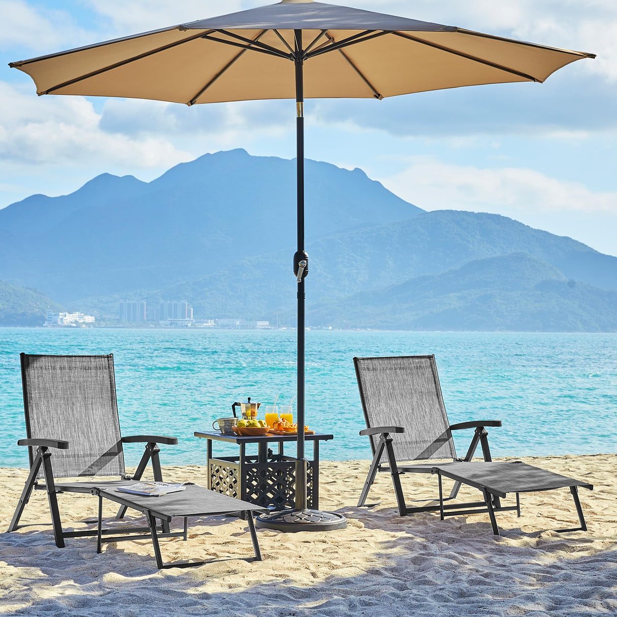 Outdoor Folding Chaise Lounge Set of 2 Patio Reclining Chairs w/Adjustable 7-Position