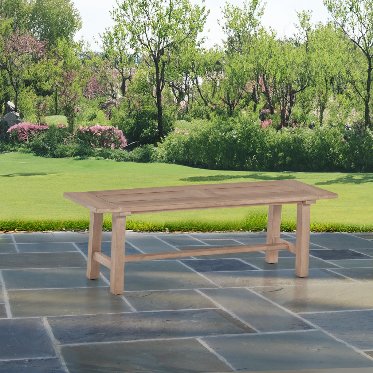 D1007 Outdoor Dining Bench, Light Oak