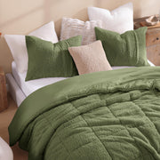 Queen Comforter Set, Olive Green Ultra Soft Fuzzy Sherpa Fleece Comforter, 3 Pieces