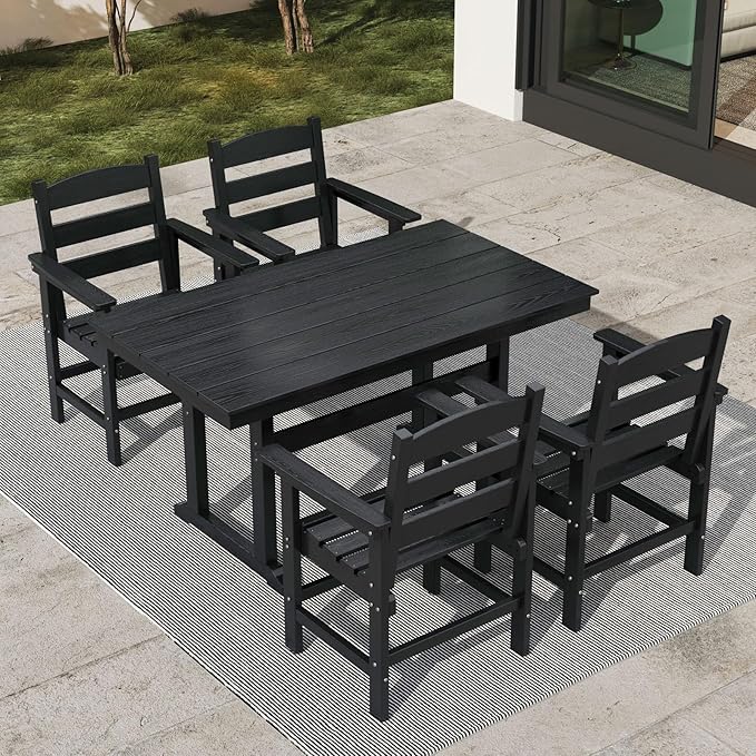 5 Piece HDPE Outdoor Dining Set, All-Weather Patio Dining Table and Chairs