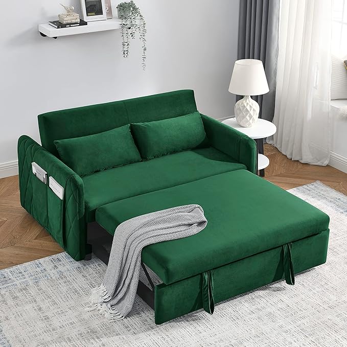 2 Detachable Arm Pockets, Velvet Loveseat Sofa