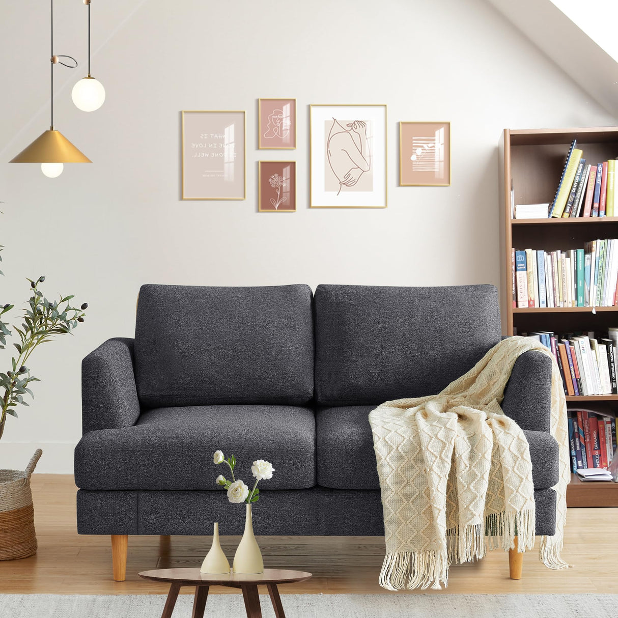 Loveseat Sofa with Deep Seats, 56" Small Couches for Small Spaces, Mid Century