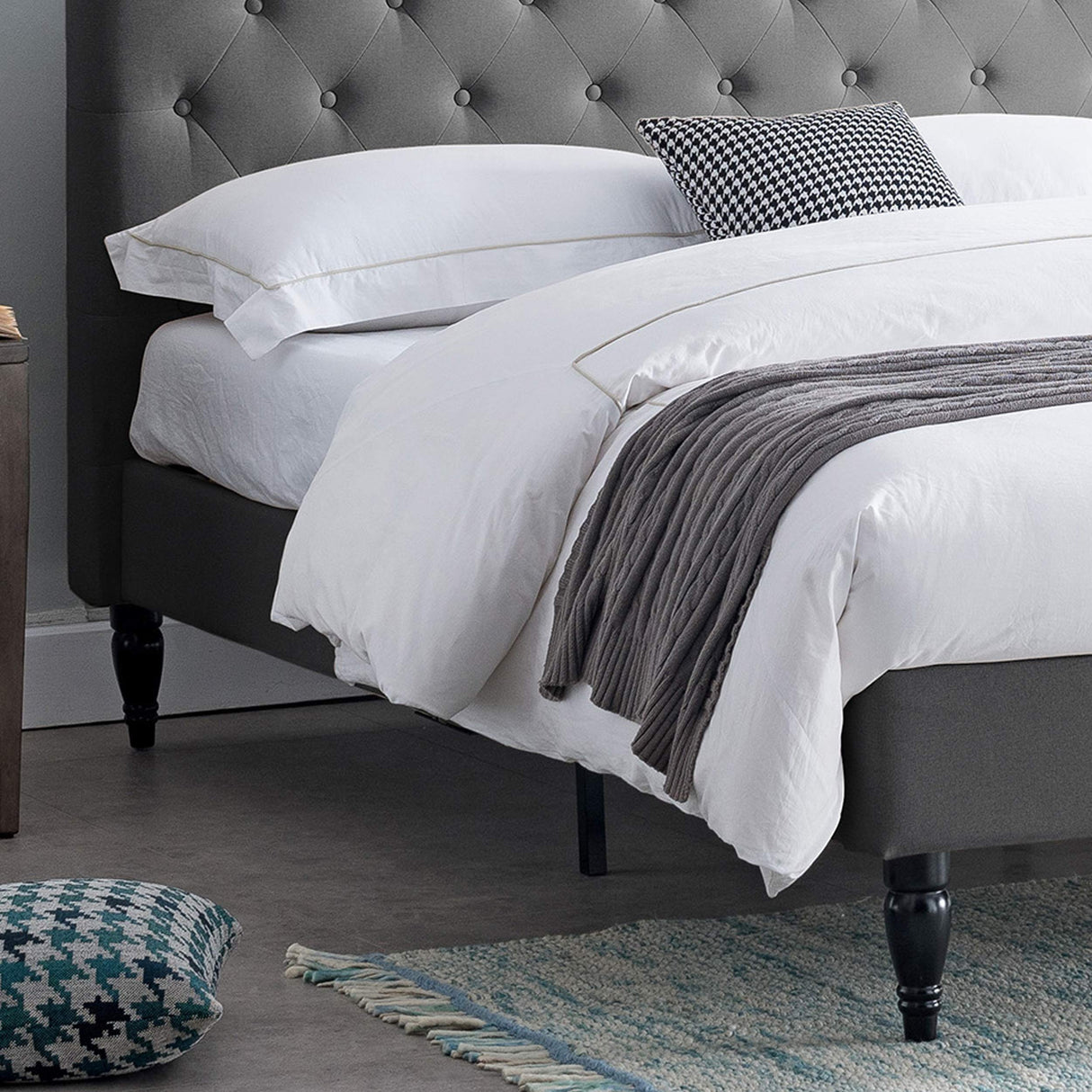 Agnes Fully-Upholstered Queen-Size Platform Bed Frame