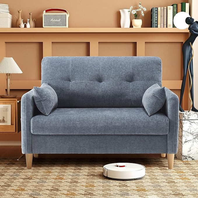 47" Small Sofa Couch for Bedroom,Soft Chenille LoveSeat,Tool Free Setup Sofas