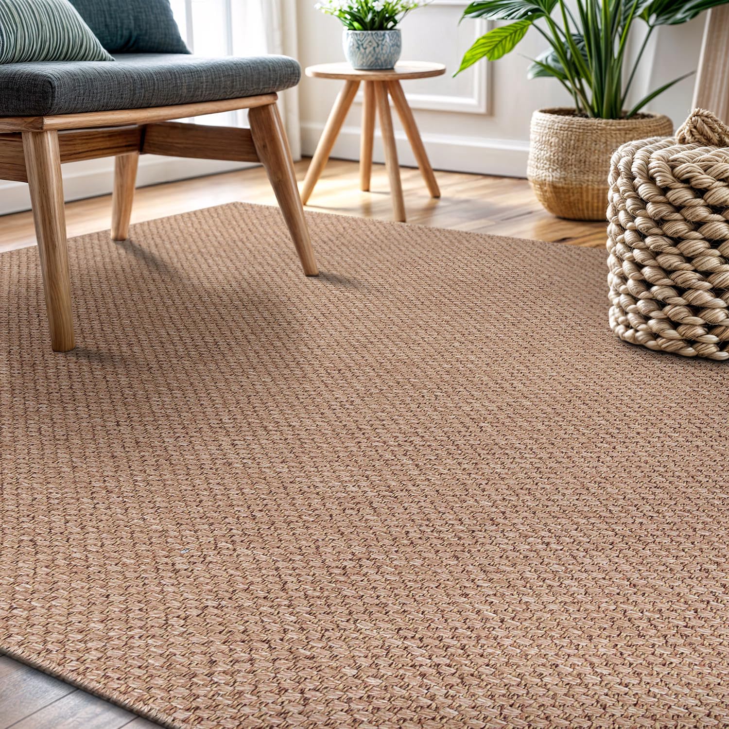 Easy Jute Rug 9x12, Indoor Outdoor Natural Color Farmhouse Area Rugs for Living Room