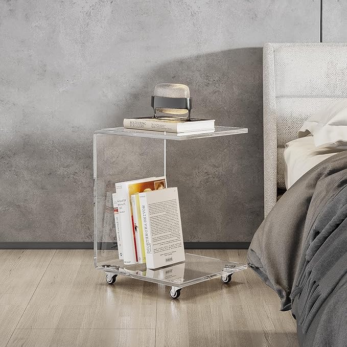 Shaped End Table, Small Side Table, Acrylic Nightstand