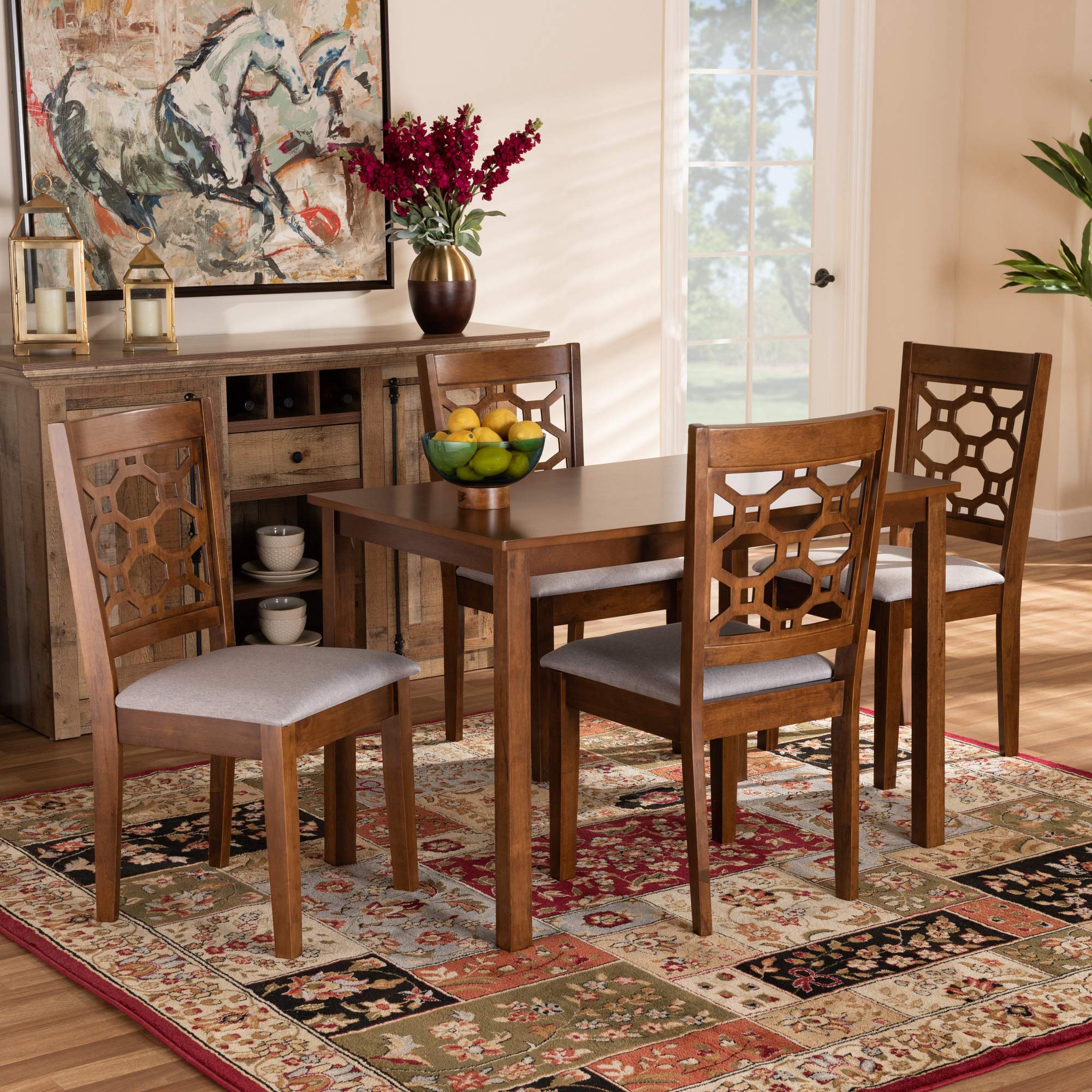 Henry Modern and Contemporary Grey Fabric Upholstered and Walnut Brown Finished