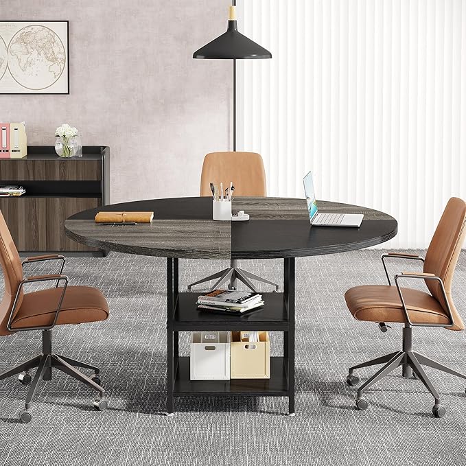 47-Inch Square Conference Table for 4-6 People, Wood Meeting Room Table