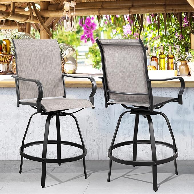 3 Pieces Outdoor Swivel Bar Set, All Weather Textile Fabric Patio High Bar Stool Bistro Set