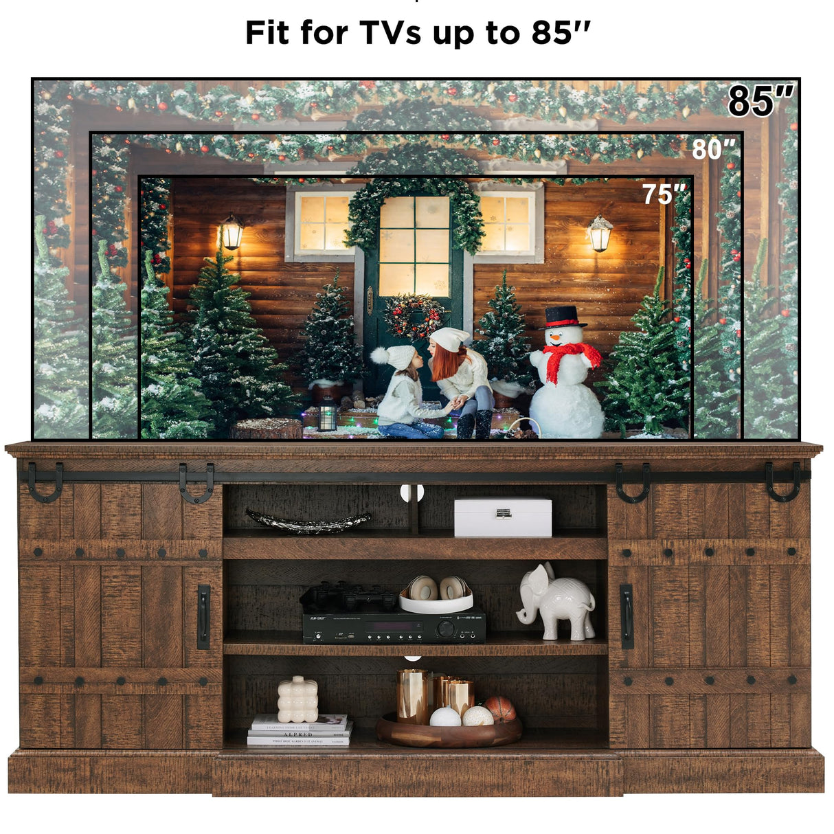Farmhouse 75" TV Stand for 80 85 Inch TV, Rustic Media Console Table with Sliding