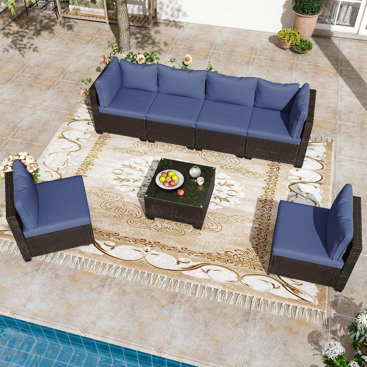 7 Pieces Outdoor Patio Furniture, Outdoor Sectional Sofa Patio Furniture Sets