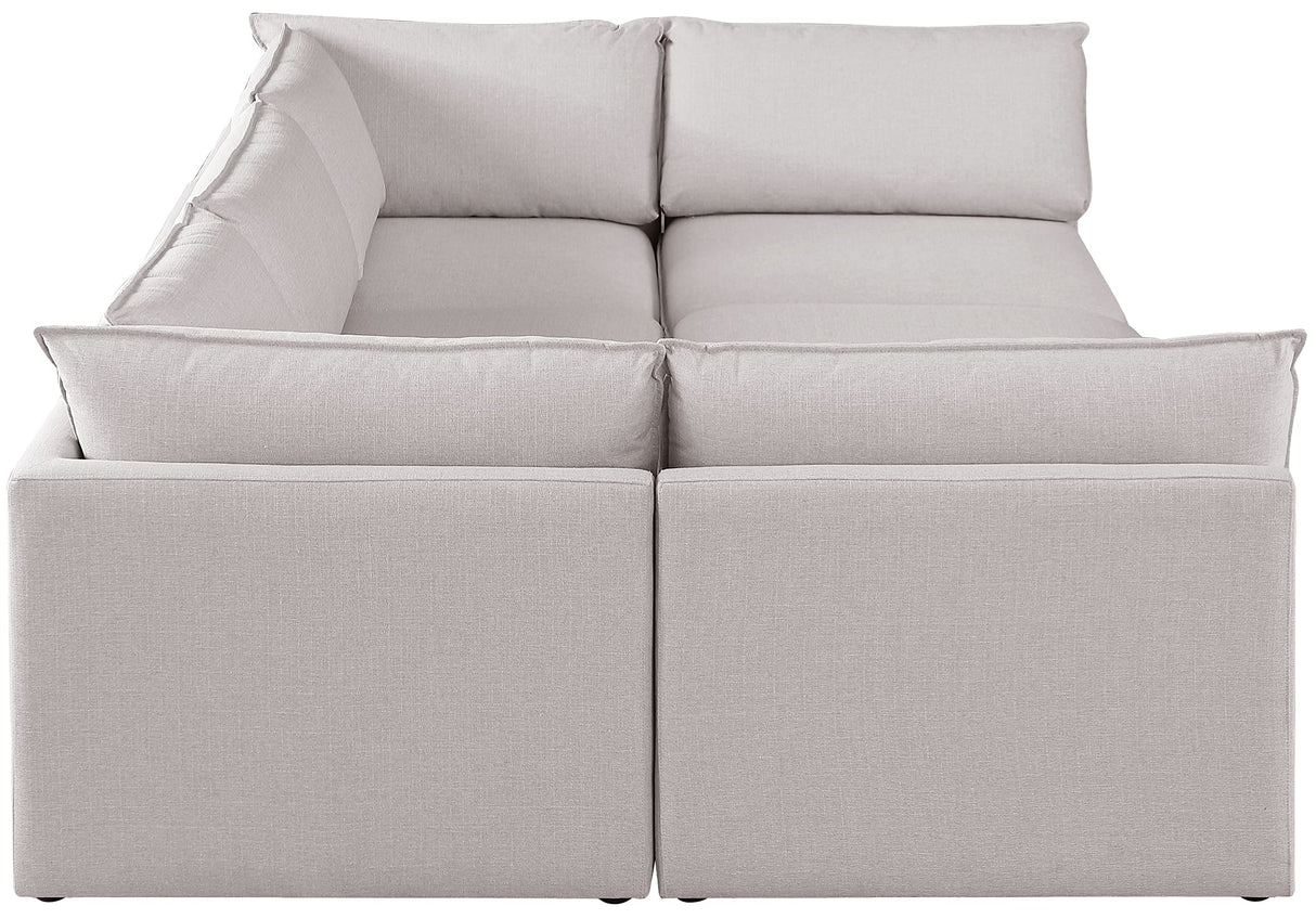 Contemporary Linen Textured Upholstered Modular Sectional, Beige