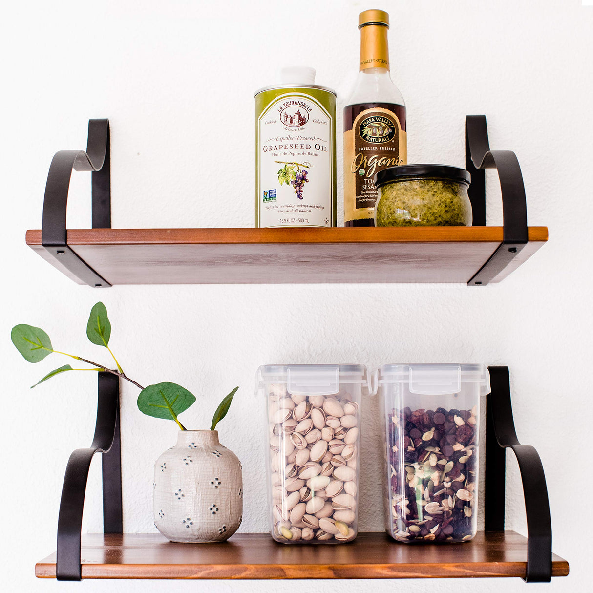 Floating Wall Shelves with Brackets, Solid Wood, Rustic Wall Mounted Large Shelving