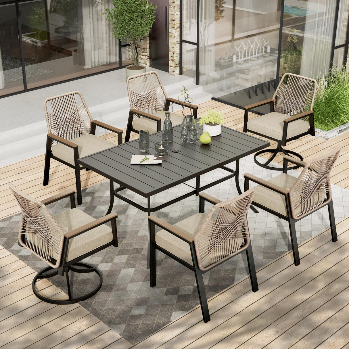 7 Pieces Patio Table and Chairs Set, Outdoor Dining Set for 7, Patio Dining Set