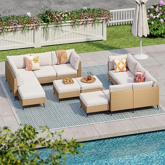 Outdoor Sectional Furniture, 8 Pieces Outdoor Patio Furniture Sets PE Rattan Wicker Sofa