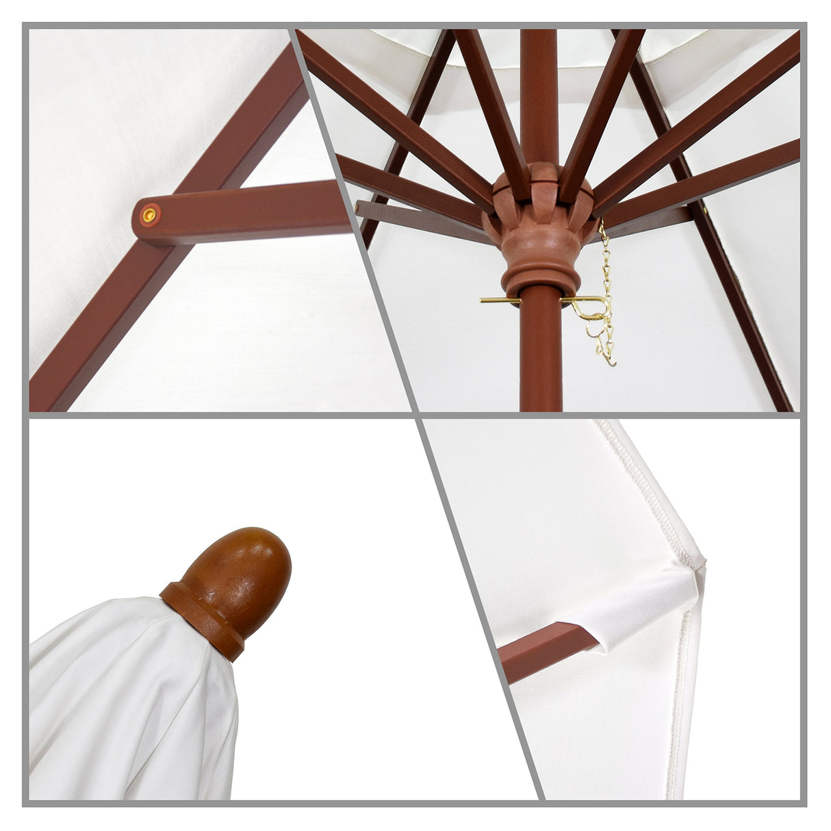 9' Rd. Wooden Market Umbrella, Push Open Pin Stop ,