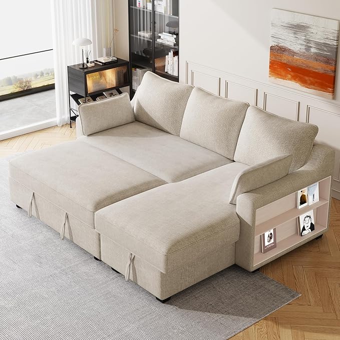 Shape Reversible Sleeper Sectional Couch Pull Out Sofa Bed w/Storage Chaise