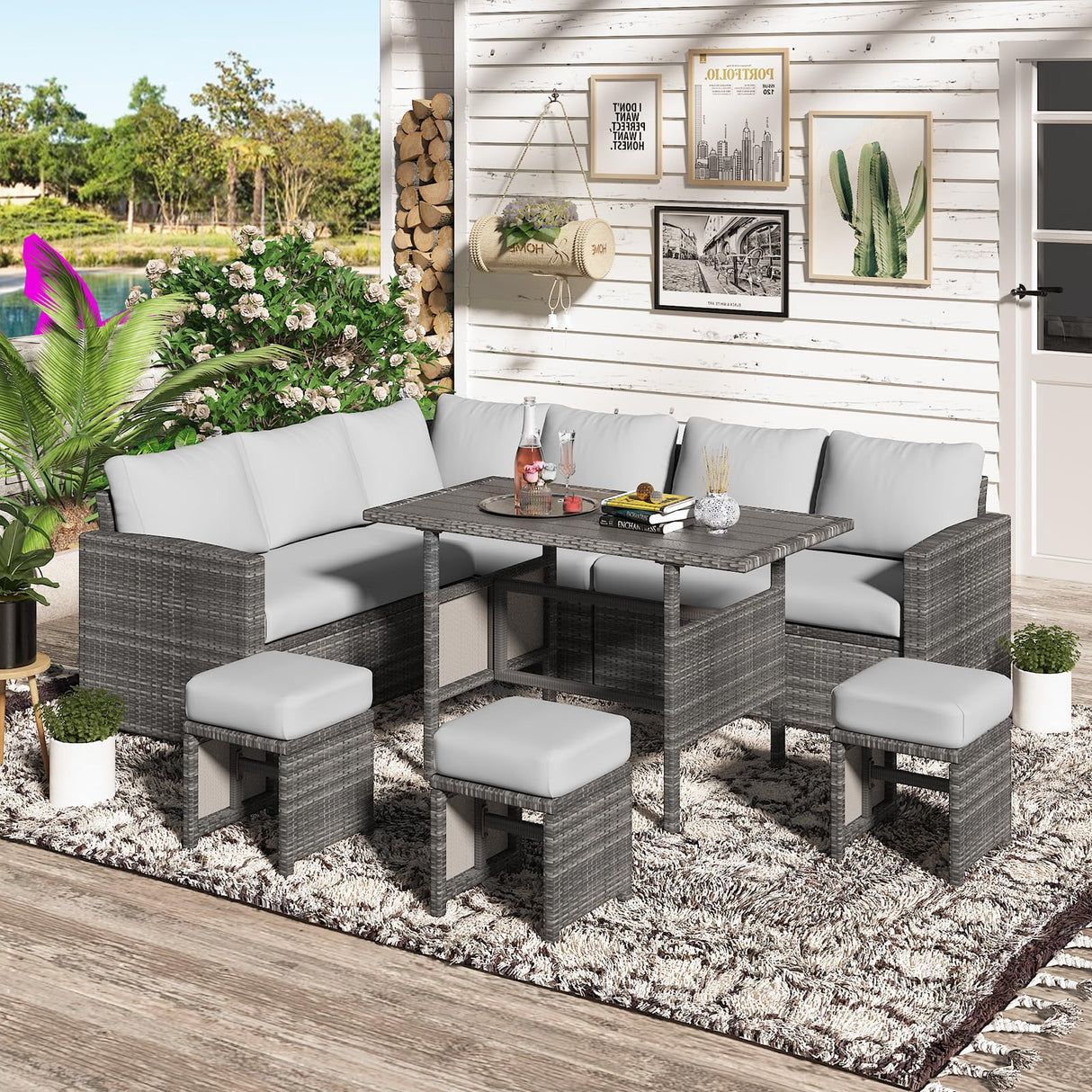 7 Pieces Patio Furniture Set, Outdoor Sectional Sofa Conversation Set