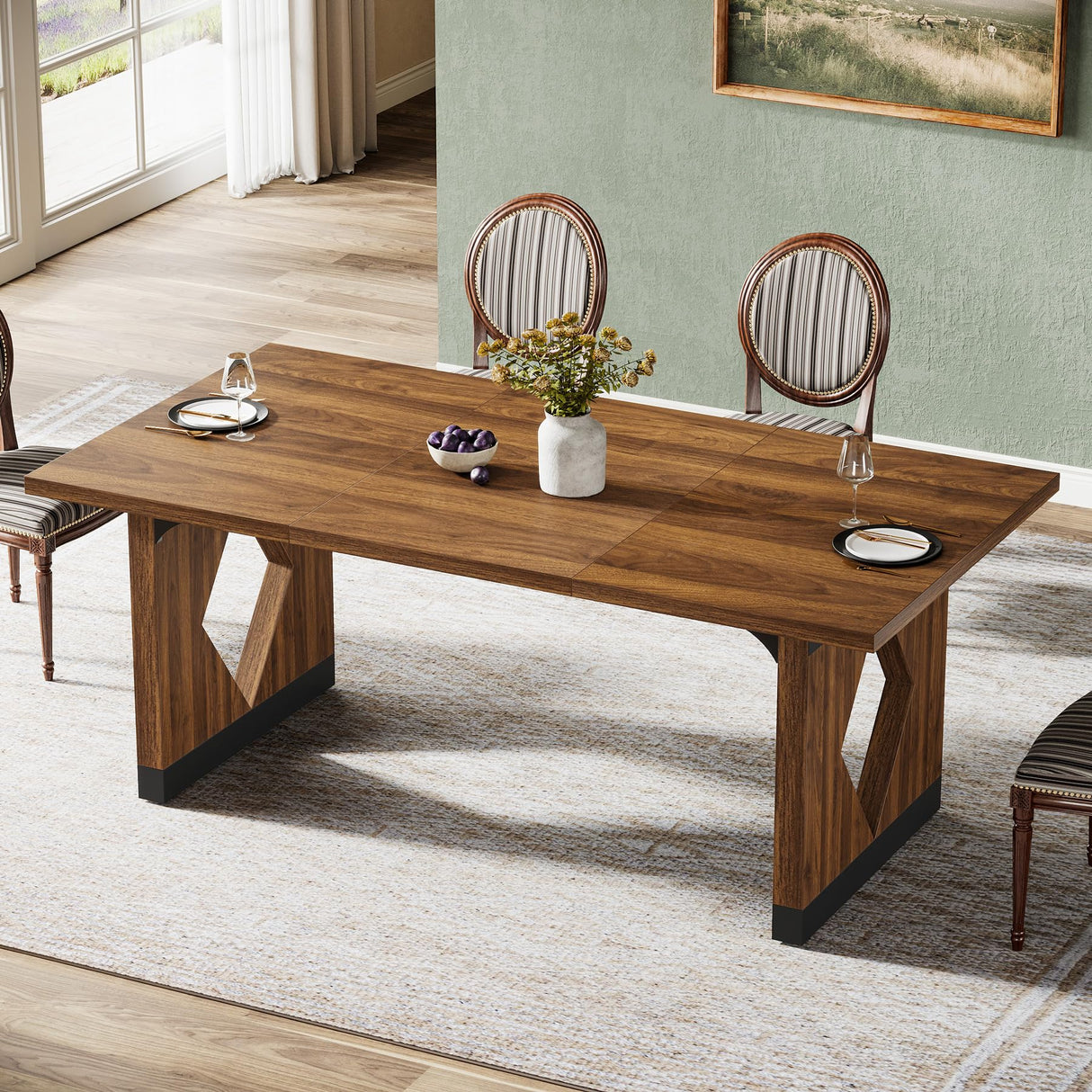 Inch Dining Table for 4-6 People, Rectangle Kitchen Table with Heavy Duty Legs, Farmhouse Wooden Dining