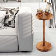 Side Table, Acacia Drink Table with Weighted Base, Small Round Side Table for Small