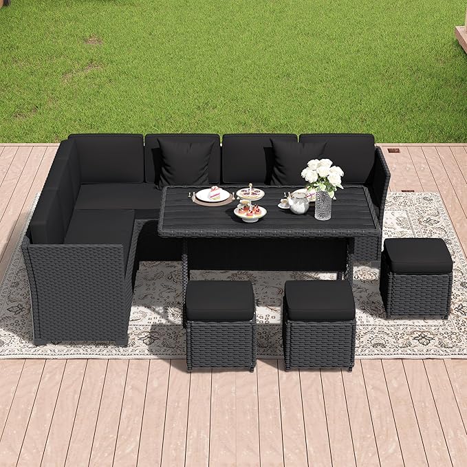 Patio Furniture Set, 7 Pieces Outdoor Dining Sets (Black-Black, B-7 Pieces)