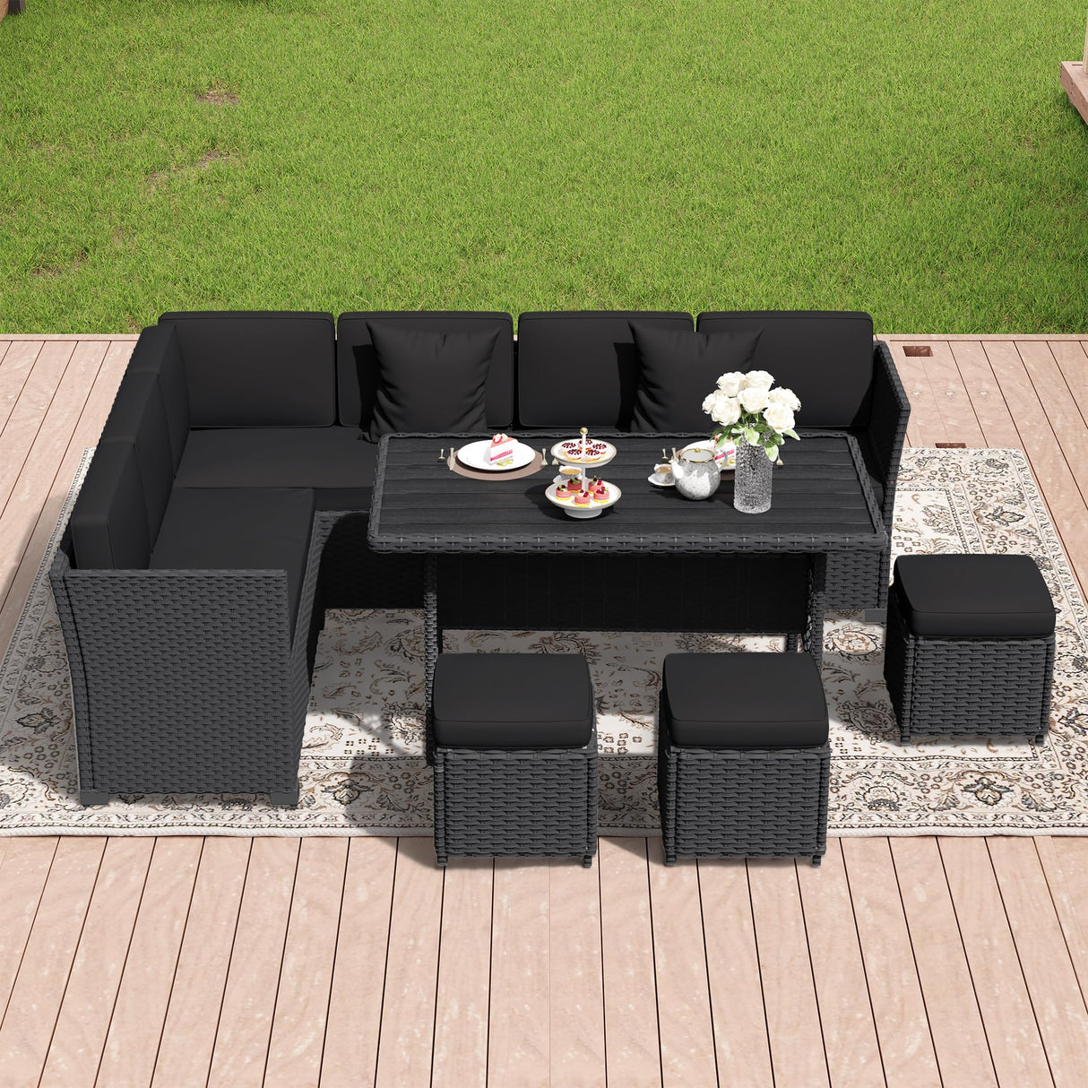 Patio Furniture Set, 7 Pieces Outdoor Dining Sets (Black-Black, B-7 Pieces)