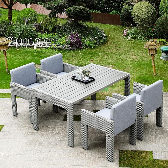 Modern Patio Dining Set of 4, 5 Piece Outdoor Dining Set with Soft Seat Cushion