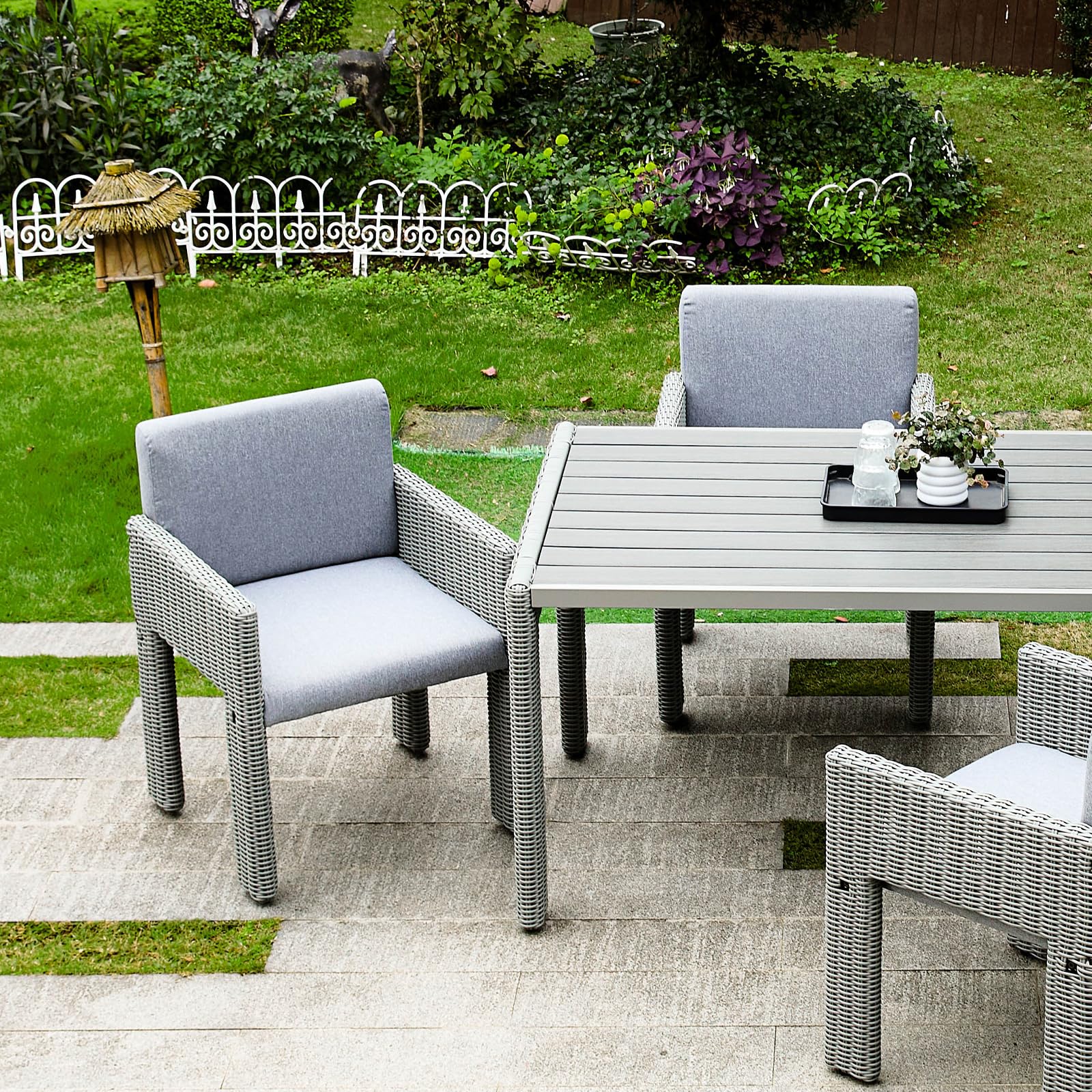 DAYAOUTDOOR 7 Piece Patio Dining Set, Outdoor Dining Furniture Set with Large Table, PE Wicker Patio Dining Set of 6, Outdoor Table and Chairs for Garden, Yard, Backyard, Poolside, Grey