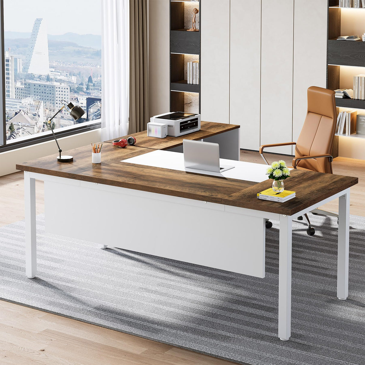 Office Desk with Cabient,63 inches L Shaped Computer Desk